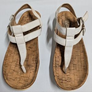 Born White Leather+ Cork Thong Sandals Size 9